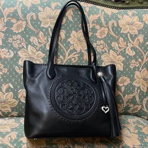 Brighton Gabriella Medall Black Leather Shoulder Bag